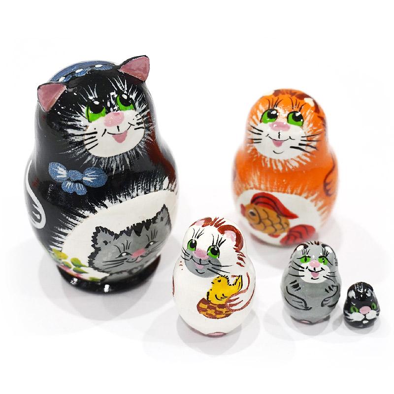 ロシア　ミニマトリョーシカ　ネコ/黒（5P）　MAT-163 |  | 02