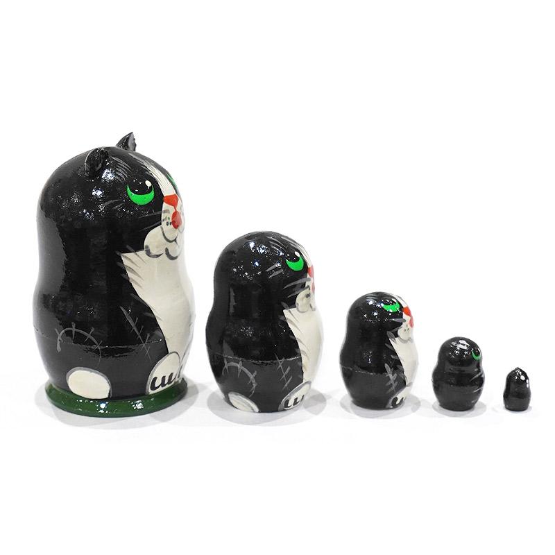 ロシア　ミニマトリョーシカ　ネコ/黒（5P）　MAT-168 |  | 01