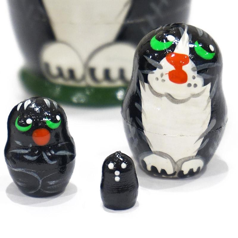 ロシア　ミニマトリョーシカ　ネコ/黒（5P）　MAT-168 |  | 04