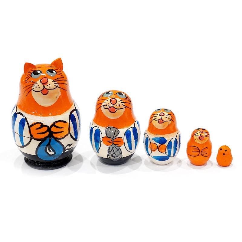 ロシア　ミニマトリョーシカ　ネコ/オレンジ（5P）　MAT-169 | 