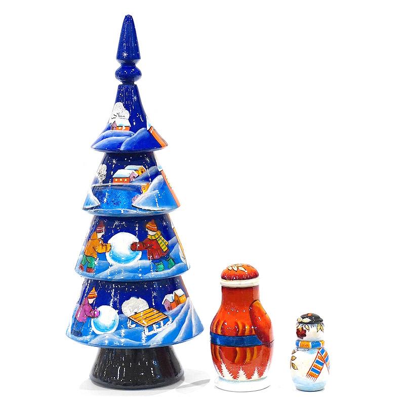 ロシア　ツリー型 クリスマス マトリョーシカ（3P）ブルー MAT-173 |  | 01