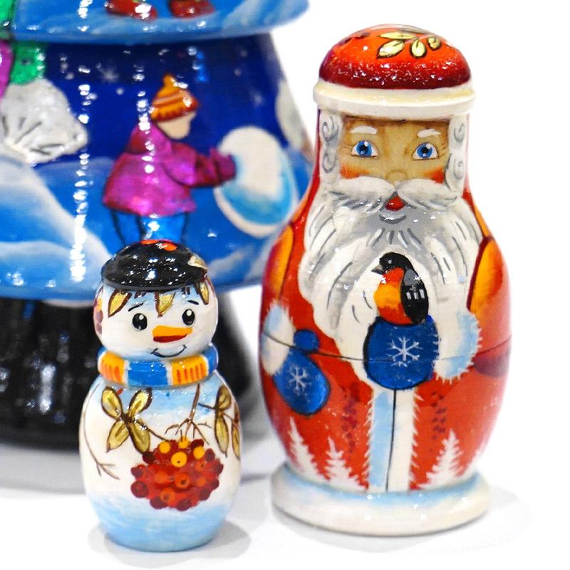 ロシア　ツリー型 クリスマス マトリョーシカ（3P）ブルー MAT-173 |  | 02