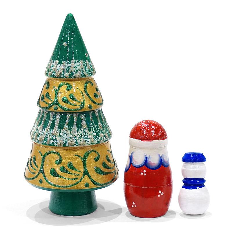 ロシア　ツリー型 クリスマス マトリョーシカ（3P）緑×金 MAT-175 |  | 01