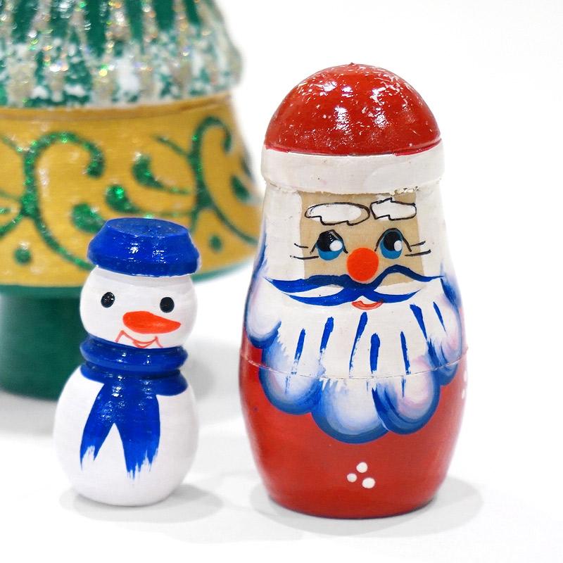 ロシア　ツリー型 クリスマス マトリョーシカ（3P）緑×金 MAT-175 |  | 02