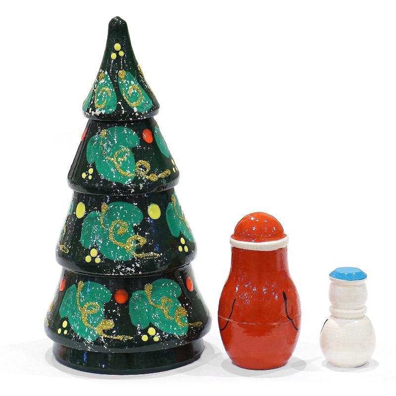 ロシア　ツリー型 クリスマス マトリョーシカ（3P）緑 MAT-177 |  | 01