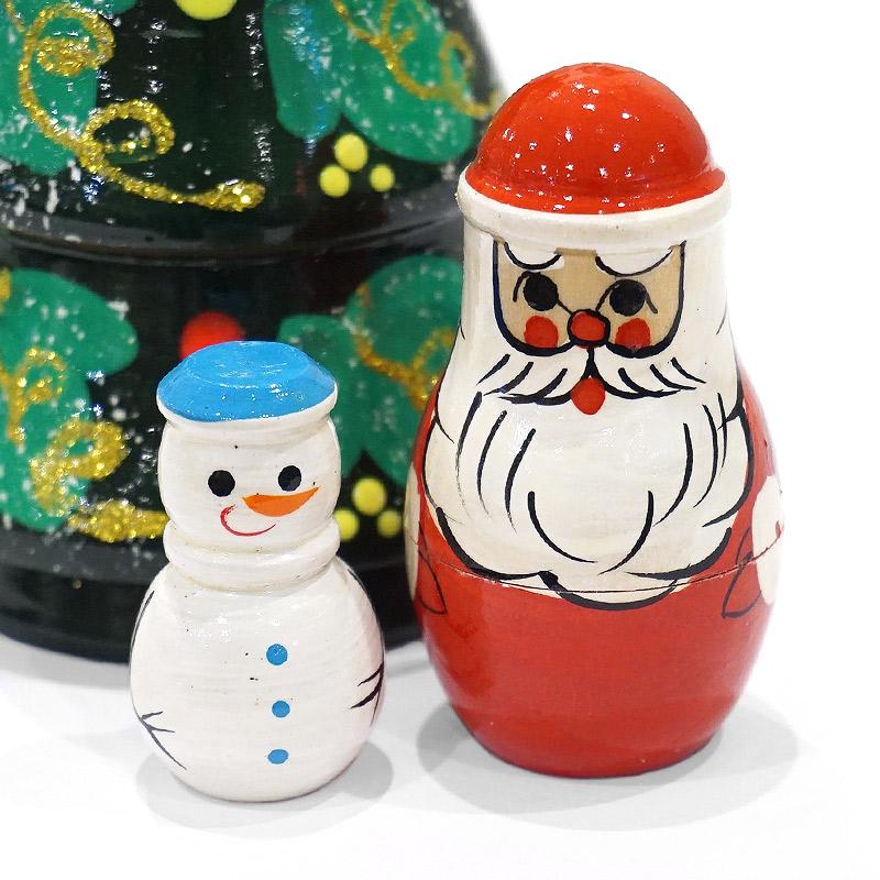 ロシア　ツリー型 クリスマス マトリョーシカ（3P）緑 MAT-177 |  | 02