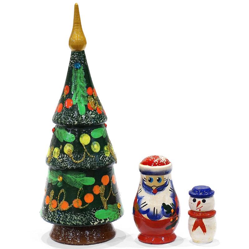 ロシア　ツリー型 クリスマス マトリョーシカ（3P）ラインストーン MAT-178 | 