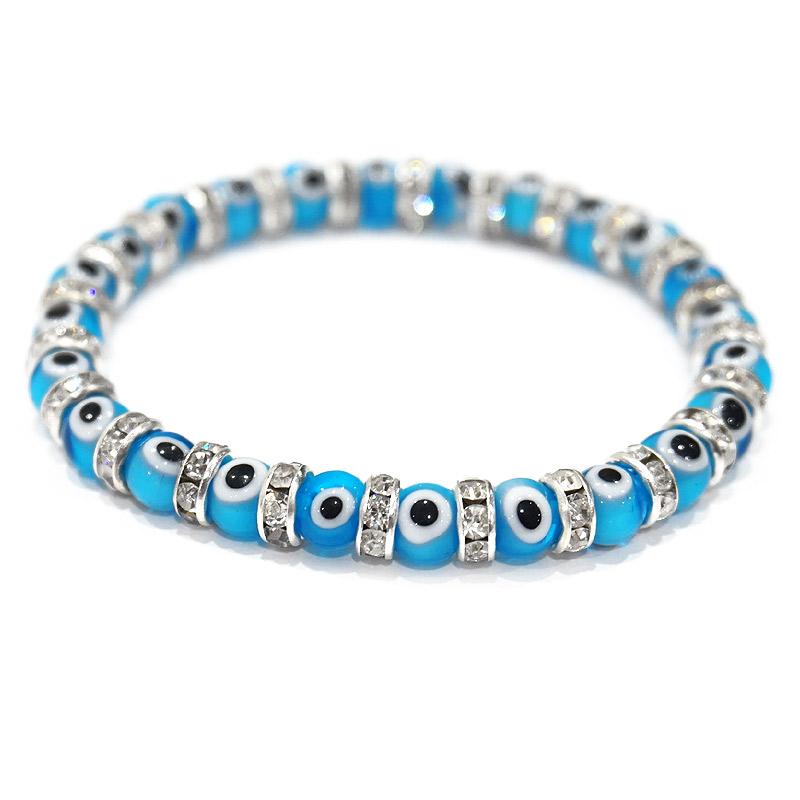 【メール便ＯＫ】トルコ製 ナザールボンジュウ トルコのお守り きらきらガラスビーズブレスレット/ブルー N-B11990BL |  | 01