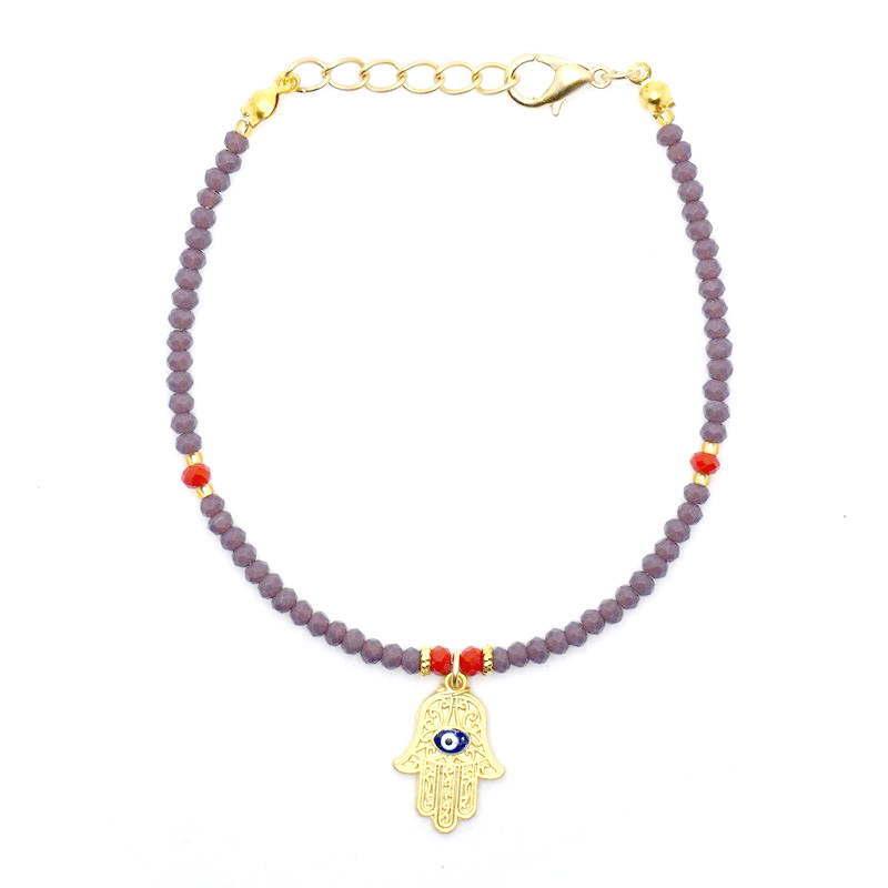 【メール便ＯＫ】ナザールボンジュウ　ビーズブレスレット　N-B13449PP　パープル | 