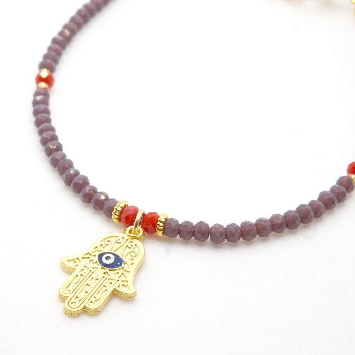 【メール便ＯＫ】ナザールボンジュウ　ビーズブレスレット　N-B13449PP　パープル |  | 01