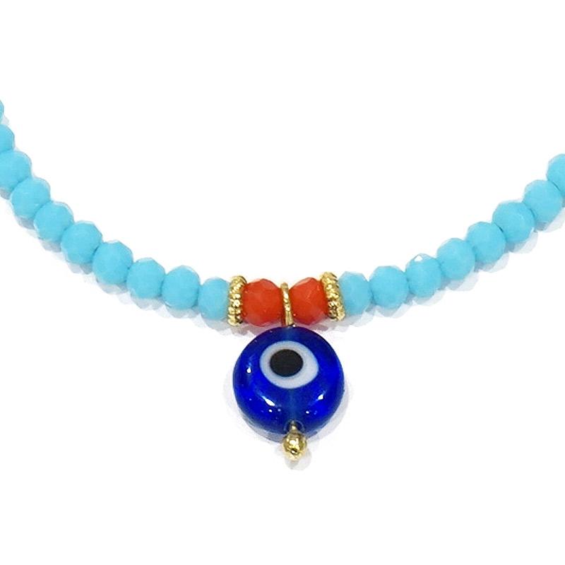 【メール便ＯＫ】ナザールボンジュウ　ビーズブレスレット　N-B13477BL　ブルー |  | 01