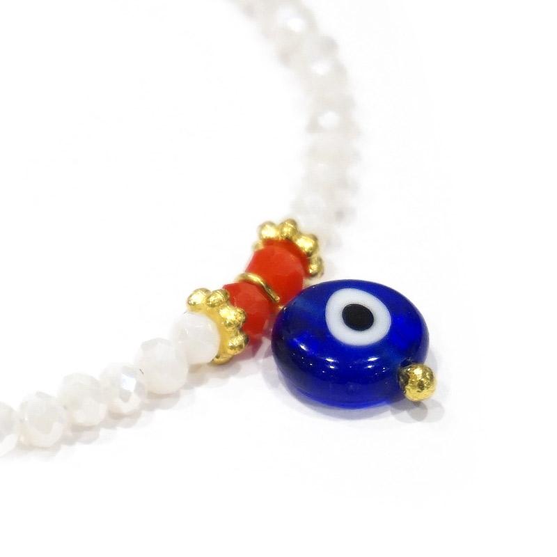 【メール便ＯＫ】トルコ製 ナザールボンジュウ ビーズブレスレット N-B13477WT ホワイト |  | 01