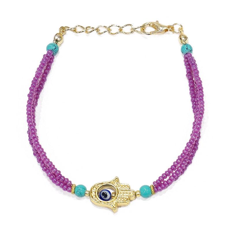 【メール便ＯＫ】トルコ製 ナザールボンジュウ ビーズブレスレット N-B13759PP パープル | 