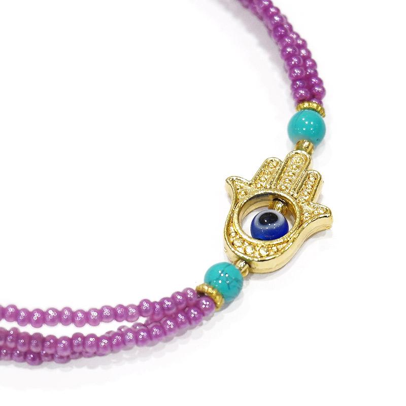 【メール便ＯＫ】トルコ製 ナザールボンジュウ ビーズブレスレット N-B13759PP パープル |  | 01