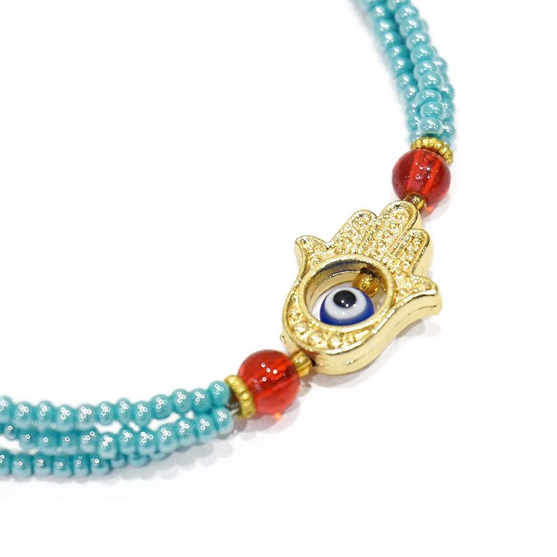 【メール便ＯＫ】トルコ製 ナザールボンジュウ トルコのお守り ビーズブレスレット N-B13759TQ ターコイズ |  | 01