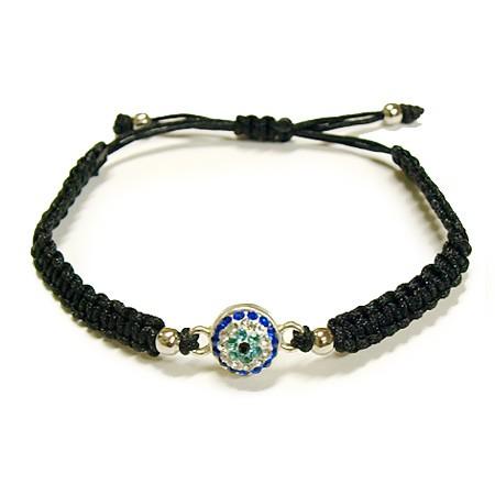 【メール便ＯＫ】トルコ製 ナザールボンジュウ トルコのお守り きらきらブレスレット コードブレス N-BB590BK ブラック | 