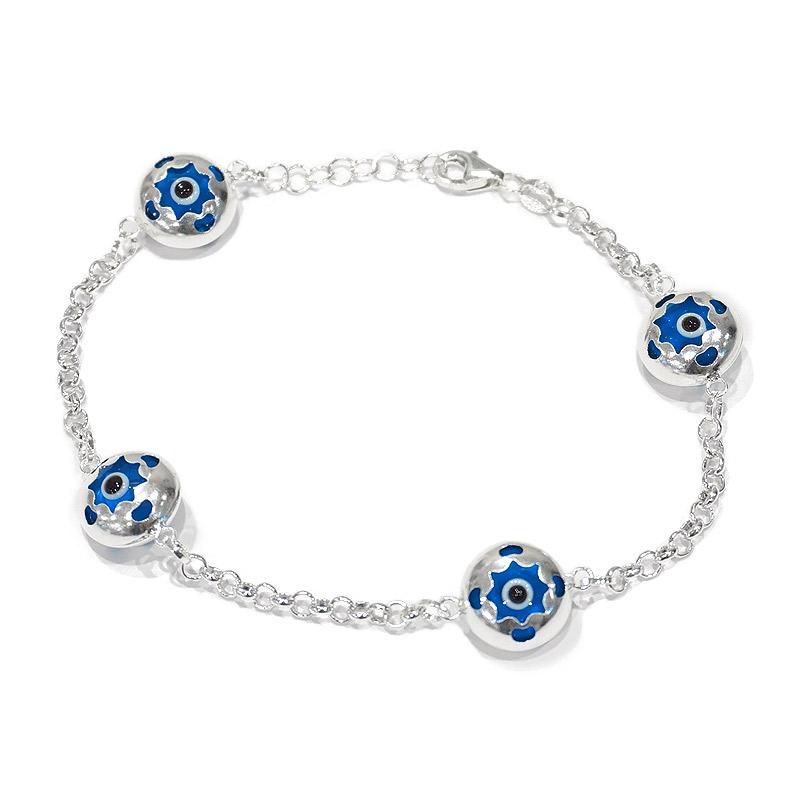 トルコ製 ナザールボンジュウ トルコのお守り シルバーブレスレット N-BS3408B | 