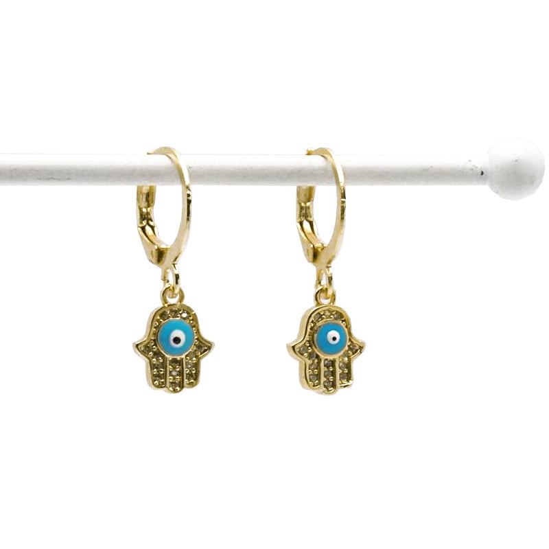 【メール便ＯＫ】トルコ製 ナザールボンジュウピアス ファティマの手/ブルー N-E4015-BL | 