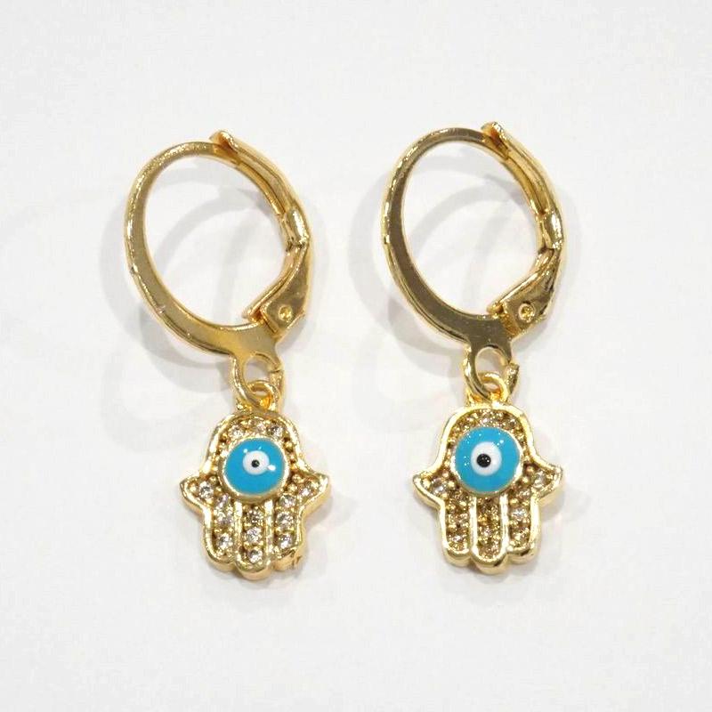 【メール便ＯＫ】トルコ製 ナザールボンジュウピアス ファティマの手/ブルー N-E4015-BL |  | 01