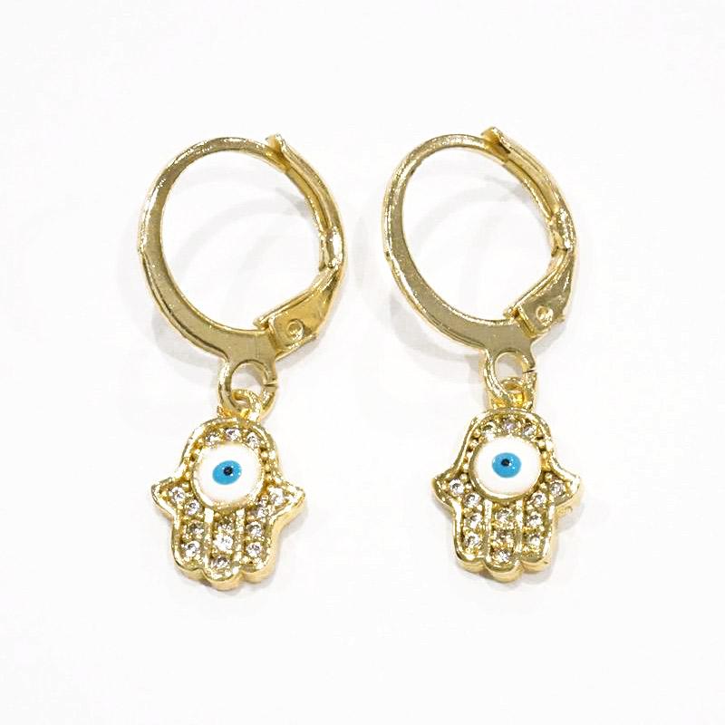 【メール便ＯＫ】トルコ製 ナザールボンジュウピアス ファティマの手/ホワイト N-E4015-WT |  | 01