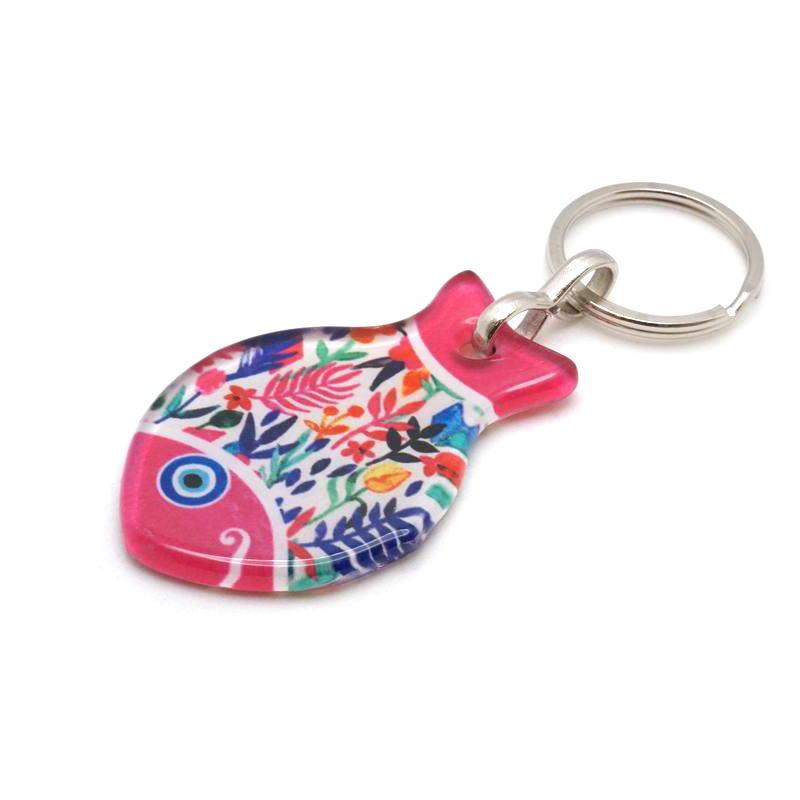 メール便OK】トルコ製 ナザールボンジュウキーホルダー お魚/ピンク