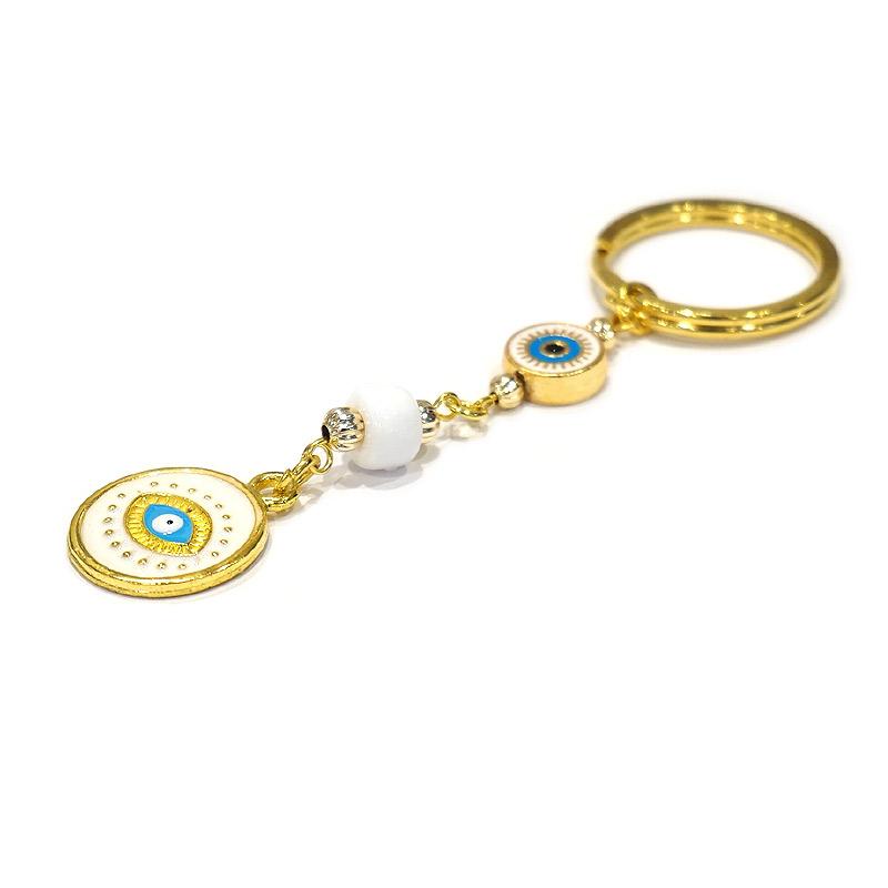 【メール便ＯＫ】トルコ製 ナザールボンジュウキーホルダー　ゴールド×ホワイト　N-K15064WT |  | 02