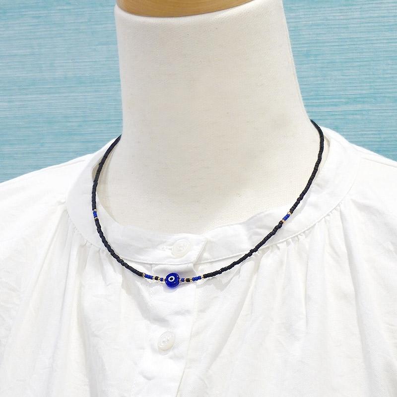 【メール便ＯＫ】トルコ製 ナザールボンジュウ トルコのお守り ビーズネックレス/ブラック N-P14481BK |  | 03