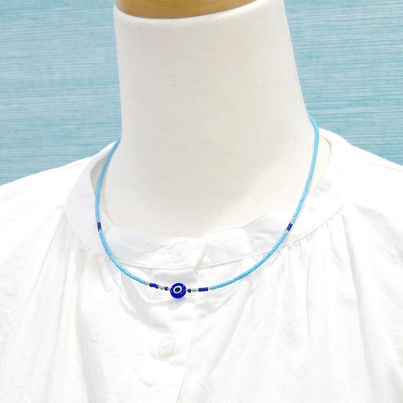 【メール便ＯＫ】トルコ製 ナザールボンジュウ トルコのお守り ビーズネックレス/ブルー N-P14481BL |  | 03
