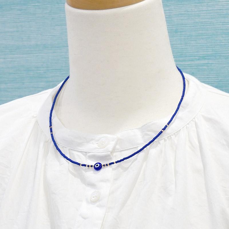 【メール便ＯＫ】トルコ製 ナザールボンジュウ トルコのお守り ビーズネックレス/ネイビー N-P14481NV |  | 03