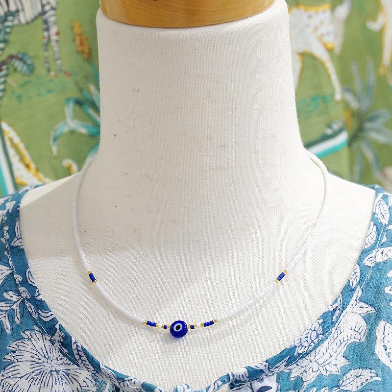 【メール便ＯＫ】トルコ製 ナザールボンジュウ トルコのお守り ビーズネックレス/ホワイト　N-P14481WT |  | 03