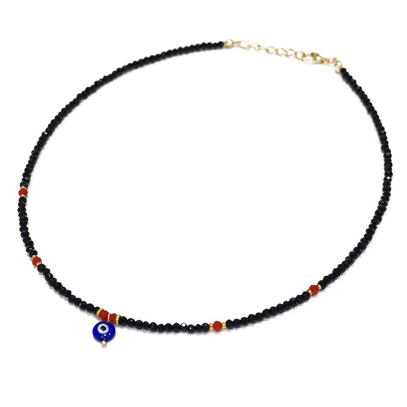 【メール便ＯＫ】トルコ製 ナザールボンジュウ トルコのお守り ビーズネックレス/ブラック N-P14482BK | 