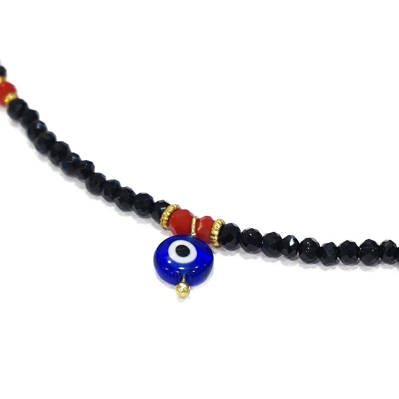 【メール便ＯＫ】トルコ製 ナザールボンジュウ トルコのお守り ビーズネックレス/ブラック N-P14482BK |  | 01