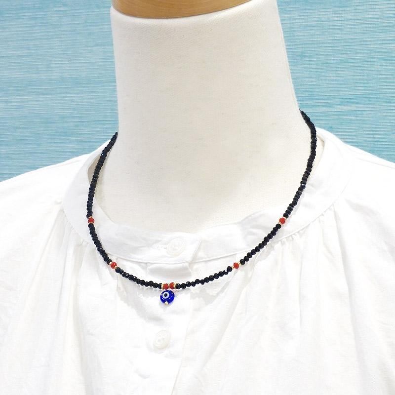 【メール便ＯＫ】トルコ製 ナザールボンジュウ トルコのお守り ビーズネックレス/ブラック N-P14482BK |  | 03