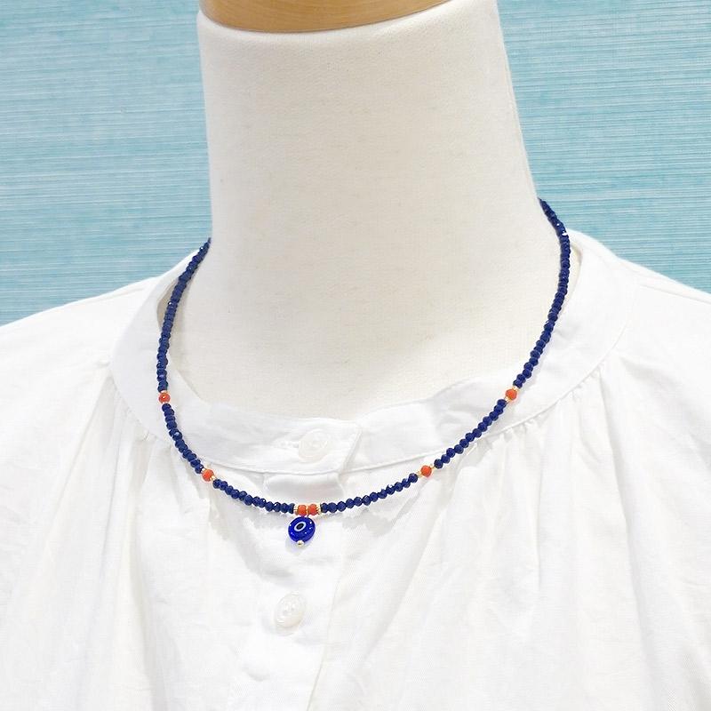 【メール便ＯＫ】トルコ製 ナザールボンジュウ トルコのお守り ビーズネックレス/ネイビー N-P14482NV |  | 03