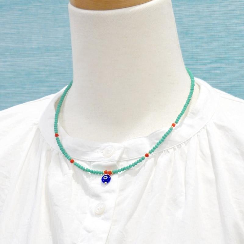 【メール便ＯＫ】トルコ製 ナザールボンジュウ トルコのお守り ビーズネックレス/ターコイズ N-P14482TQ |  | 03