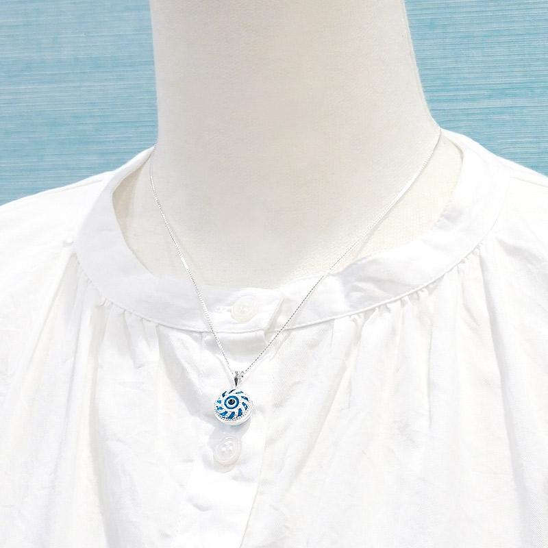 【メール便ＯＫ】トルコ製 ナザールボンジュウペンダントトップ N-PS0397B シルバー925/水色目玉 |  | 02