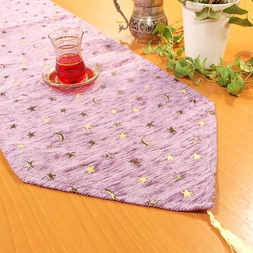 トルコ製 シェニール テーブルランナー 190×32cm L(ロングサイズ) 月と星/パープル NRL-AYPP | 