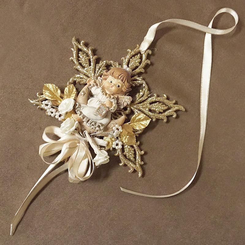 オーストリア製　ザルツブルグ　未使用品のクリスマステーブルリボン素敵過ぎます！大 ザルツブルグのクリスマス飾り 天使のリース リング/マンドリン RSP