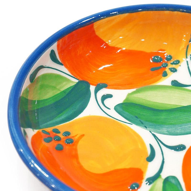 12/15迄　　ジャスパー　テラコッタ　皿額装　エナメル彩カプリ 絵皿 26cm GEO041 マヨリカ焼き イタリア陶器 レモンとブドウ柄