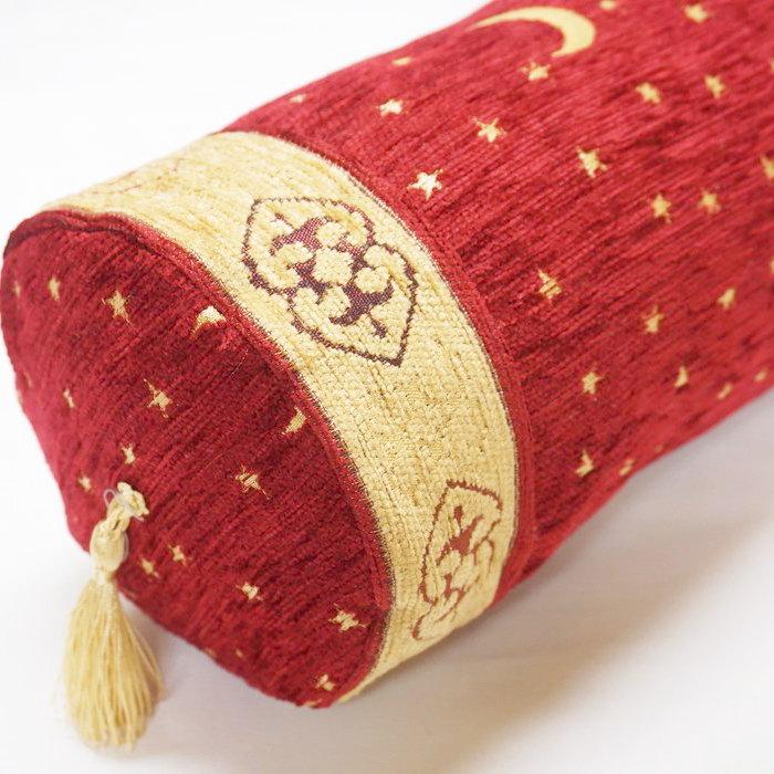 トルコ製 シェニール筒型クッション＜中綿付き＞　TC-AY3RD　月と星/レッド |  | 01