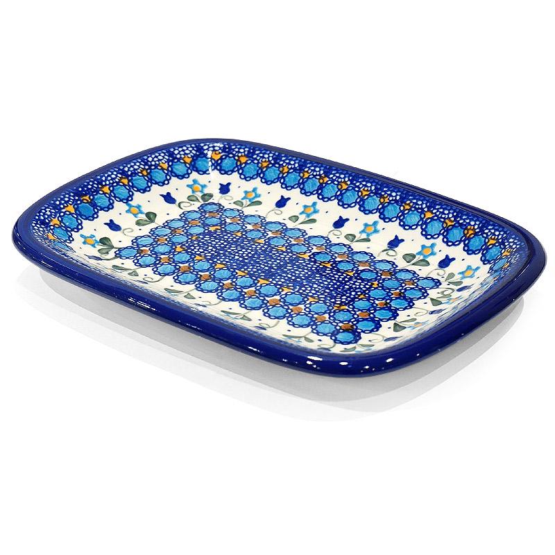 ポーランド陶器　ポーリッシュポタリー 「VENA」 長方形盛皿　V119-U006　ブルーフラワー柄 | 