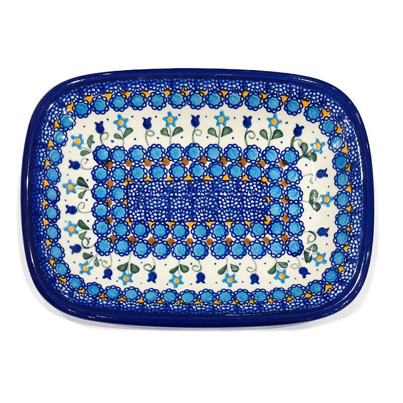 ポーランド陶器　ポーリッシュポタリー 「VENA」 長方形盛皿　V119-U006　ブルーフラワー柄 |  | 01