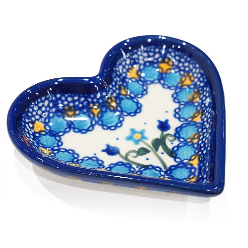 ポーランド陶器　ポーリッシュポタリー 「VENA」 ハートプレート　V392-U006　ブルーフラワー柄 |  | 01