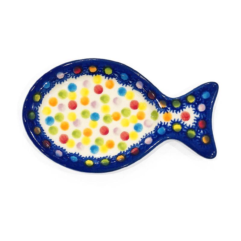 ポーランド陶器　ポーリッシュポタリー 「VENA」 小魚トレイ　V441-C133　カラフルキャンディ柄 | 