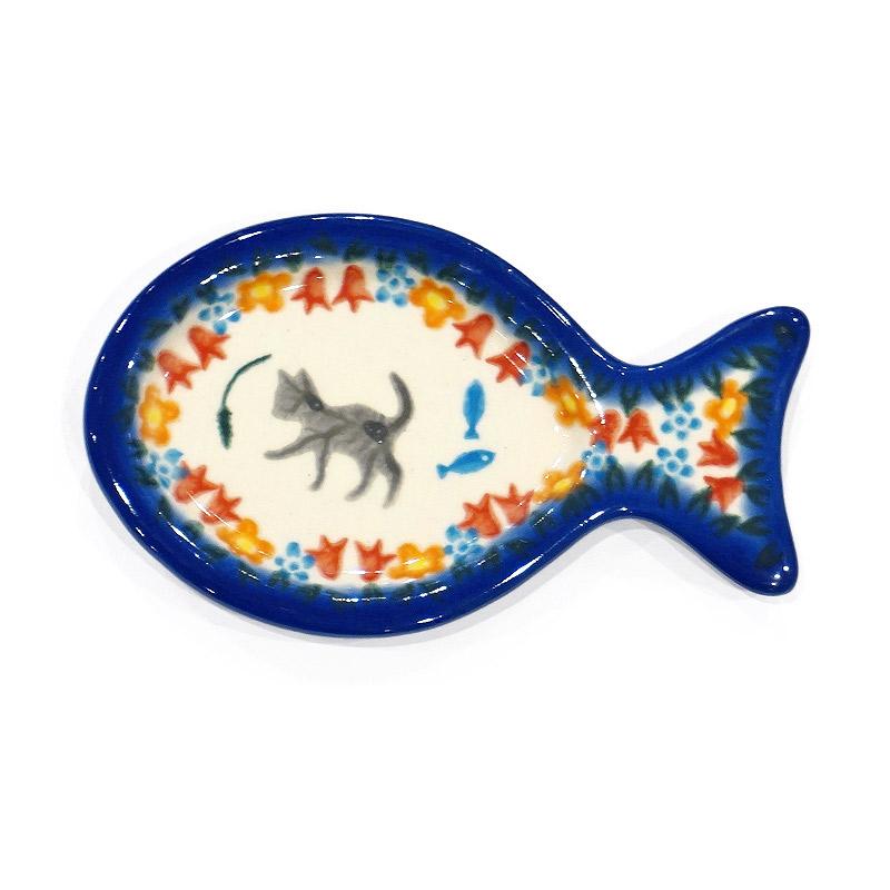 ポーランド陶器　ポーリッシュポタリー 「VENA」 小魚トレイ　V441-U731　子猫柄 | 
