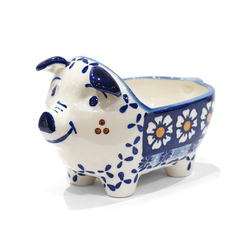 ポーランド陶器 ポーリッシュポタリー 「WIZA」 こぶたのボウル ピギー W965-25D カモミール柄 |  | 01