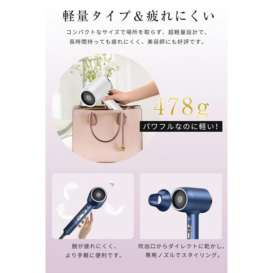 美容師監修　大風量 ヘアドライヤー 髪つや保湿　高濃度マイナスイオン AI機能 ドライヤー 速乾 大風量 ヘアドライヤー 高速風 冷温風 美髪