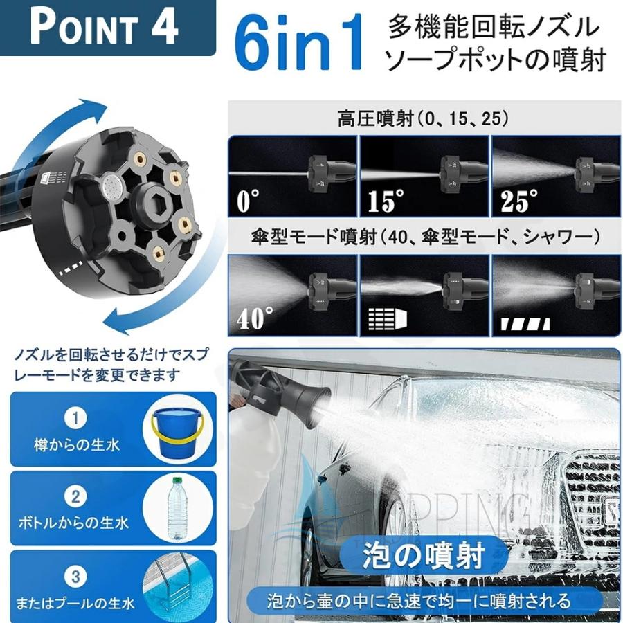 10MPa 高圧洗浄機 コードレス 充電式 3段階水圧調整 ブラシレスモー 6