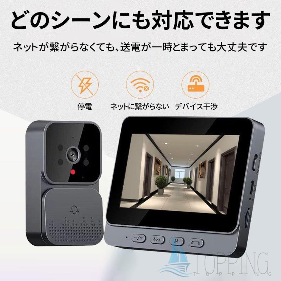 インターホン 無線 ワイヤレス ドアホン 120°広角 自動録画 カメラ付き