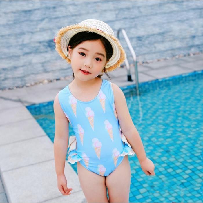 水着 アイスクリーム柄 キッズ 女の子 ジュニア セパレート 可愛い水着 女児 オールインワンタイプ 90 年末年始大決算 130 140 110 100 1